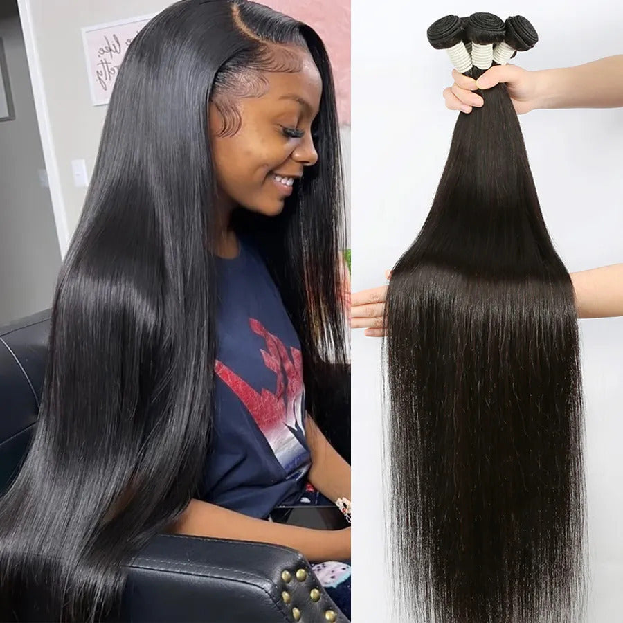 100% Unprocessed 30 40 Inch Straight Human Hair Bundles – Soft & Silky Virgin Hair Extensions  Weave